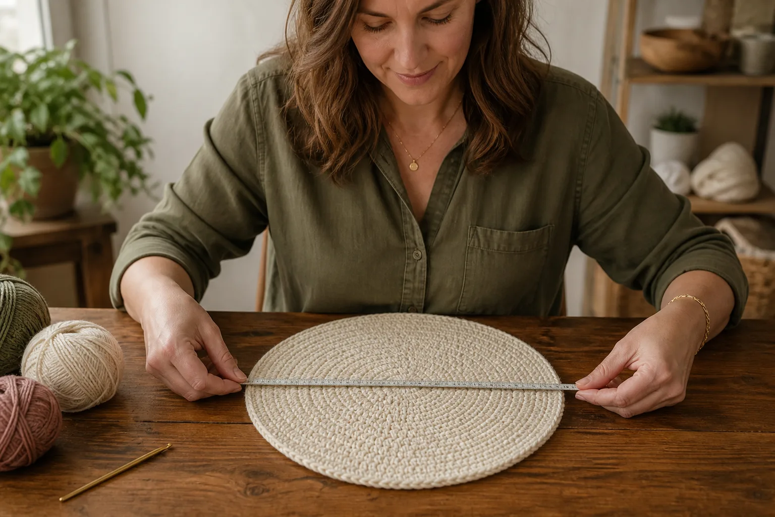 Figure 3. Lay the crochet crown flat and measure straight across its center before beginning the side section.