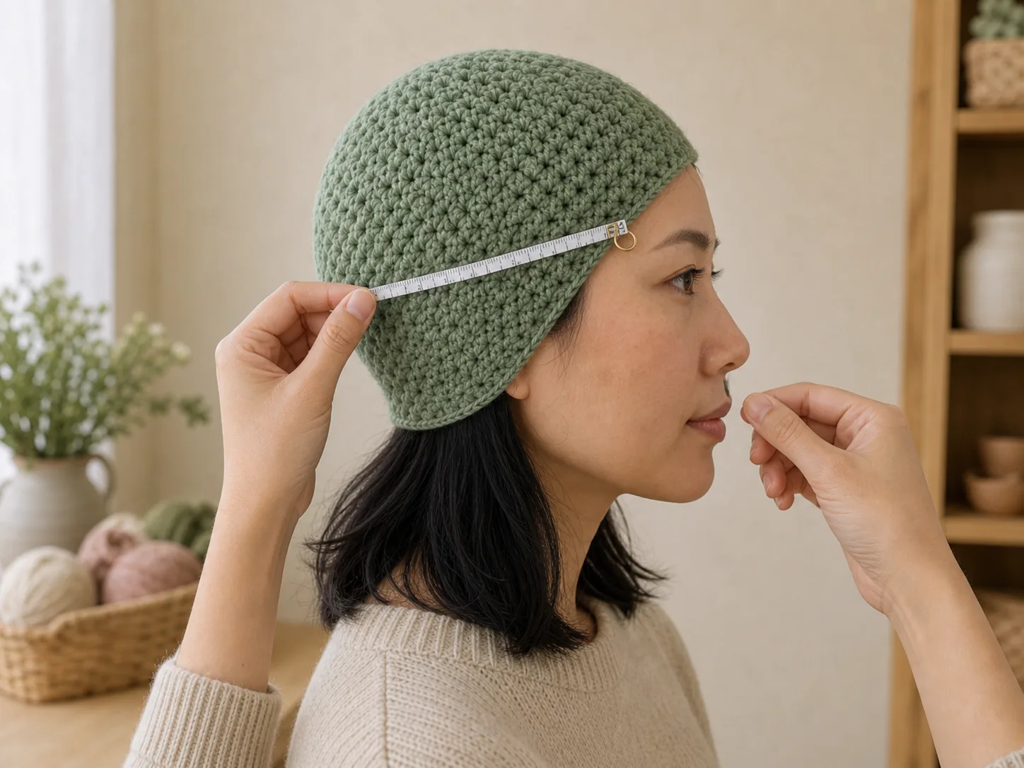 An adult measures from the bonnet back toward the planned face edge